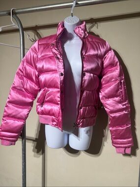 Vintage Y2K Juicy Couture Pink Satin Heart Puffer Jacket - Rare Mean Girls
